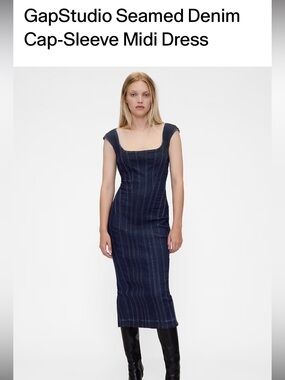 NWT GapStudio Seamed Denim Cap-Sleeve Midi Dress